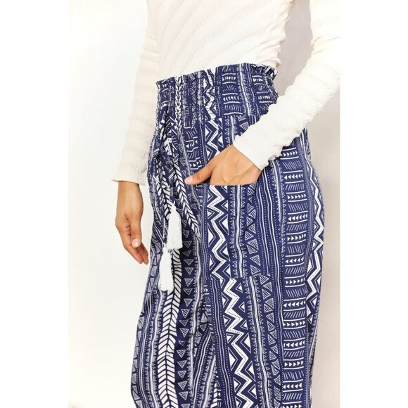 Double Take Geometric Print Tassel High-Rise Pants - Picture 6 of 6